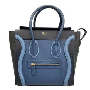 CELINE Luggage Micro Shopper 177393A10.07DS Black Navy Blue Gray Leather -